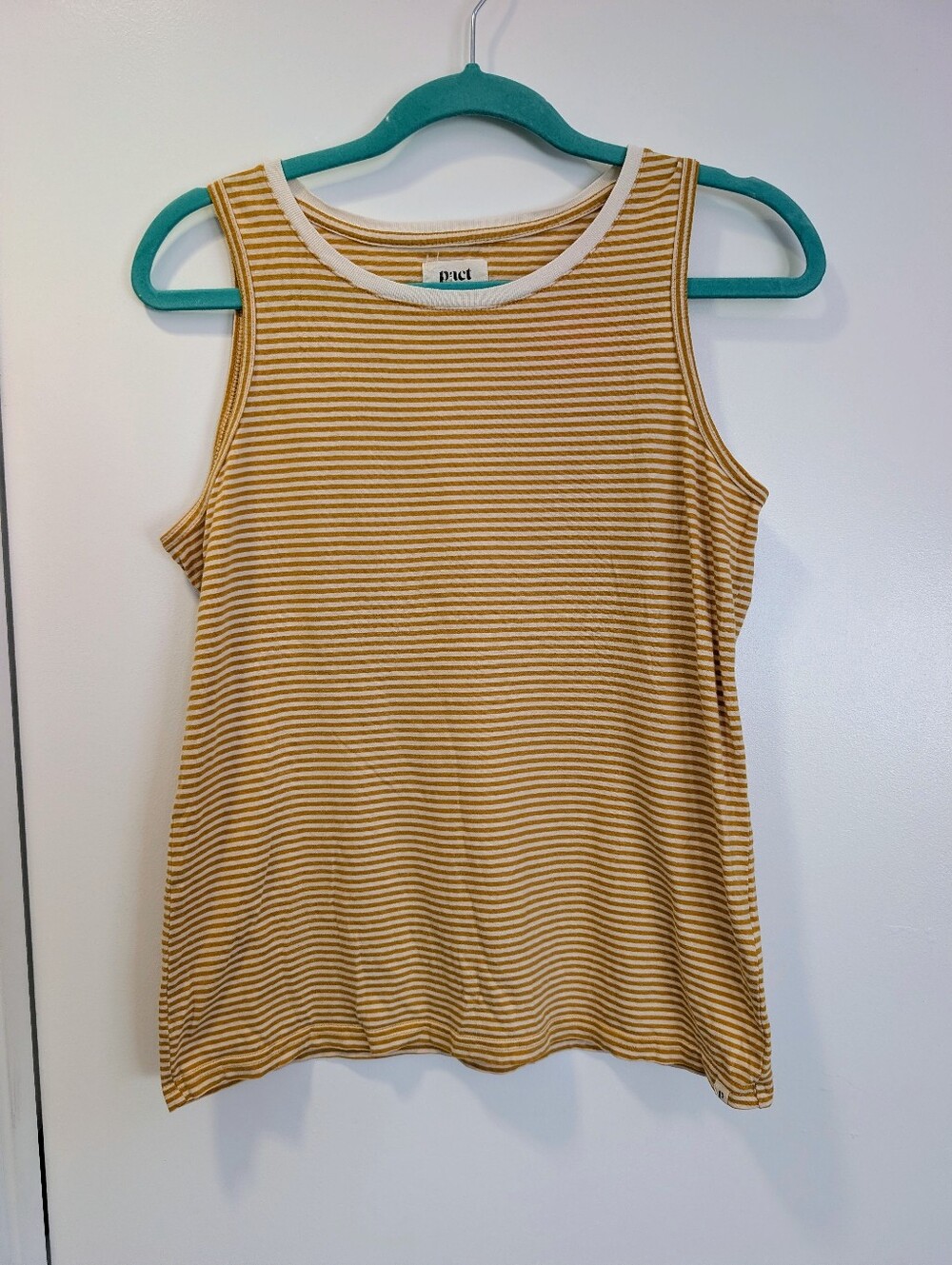 Pact Women's Mustard and White Striped Organic Softspun V-neck Tank Small